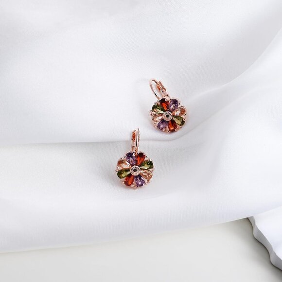 Women's Multi Trendy Beautiful Unique Flower Leverback Vintage Floral Earrings - Picture 5 of 7